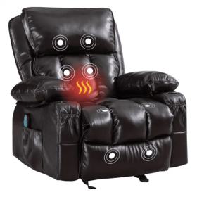 Recliner Chair Heating massage for Living Room with Rocking Function and Side Pocket (BROWN)