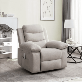 Power Recliner Chair with Adjustable Massage Function, Recliner Chair with Heating System for Living Room, Beige color fabric.