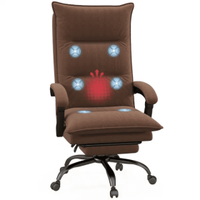 Executive Massage Office Chair with 6 Vibration Points, Microfiber, Heated Reclining Chair with Footrest, Armrest, Double Padding, Brown