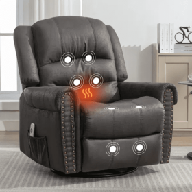 Massage Rocker Recliner Chair Rocking Chairs for Adults Oversized with USB Charge Port Soft Features a Manual Massage and Heat - GREY