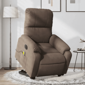 Electric Stand up Massage Recliner Chair - Brown Microfiber Fabric