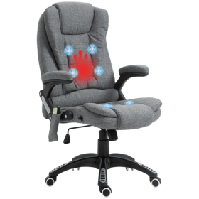 6 Point Vibration Massage Office Chair with Heat, High Back Executive Office Chair with Padded Armrests, Linen Reclining Computer Chair, Deep Gray