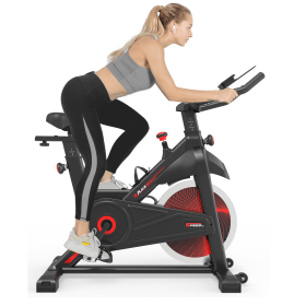 Stationary, Adjustable Fitness Bike with Comfortable Cushion, LCD Display and Hand Pulse