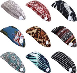 9PCS Boho Button Headbands Wide Stretchy Daily Use Knotted Headwear Sport Athletic Yoga Gym Hair Accessories for Women Sweat Leopard Floral Leaf Print