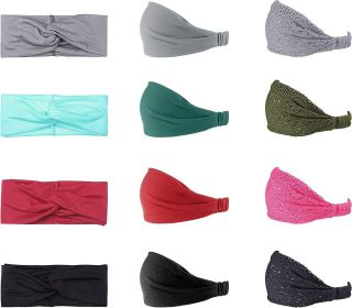 12pcs Headbands for Women Sweat Wicking Wrap Headband Elastic Turban Wide Knot Bows Head Wraps Hair Bands Running Athletic Yoga