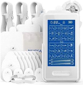 NURSAL Dual Channel-Rechargeable Touchscreen TENS Unit Muscle Stimulator with 24 Modes for Pain Relief Therapy,16 Electrodes Pads&Back Clip