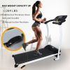 YSSOA High Performance Folding Treadmill, Workout Running Machine with LCD Display and Phone Slot, Compact Treadmill - White and Black