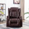 Brown PU Recliner Chair, Eight-point massager function and Heated, ring-pull, cup holder, Adjustable Home Theater Single Recliner