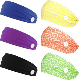 6 Pack Headband with Buttons for Women Holder for Nurses Ear Protection Holder Elastic Non-Slip Button Headwrap for Women Yoga Sports Running