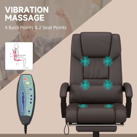 High Back Vibration Massage Office Chair with 6 Points, Hight Adjustable, Reclining with Retractable Footrest and Remote - Brown