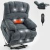 Power Lift Recliner Chair Large Size - Blue Chenille with 8-Point Vibration Massage and Lumbar Heating with 23" Seat Width and High Back