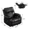 Vanbow.Recliner Chair Rocking Chairs for Adults Oversized with 2 Cup Holders, USB Charge Port Soft Features a Manual Massage and Heat - BLACK