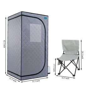 Portable Grey Mini Plus style Steam Sauna tent–Personal Home Spa, with Steam Generator, Remote Control, Foldable Chair, PVC pipes. Easy to Install