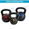 Weight Kettlebell Home Fitness - 3 Pieces Set Kettle Bell in 5 - 10 - 15 lbs -