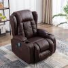 Brown PU Recliner Chair, Eight-point massager function and Heated, ring-pull, cup holder, Adjustable Home Theater Single Recliner