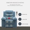 Power Recliner Chair with Adjustable Massage Function, Recliner Chair with Heating System for Living Room, Blue Velvet fabric