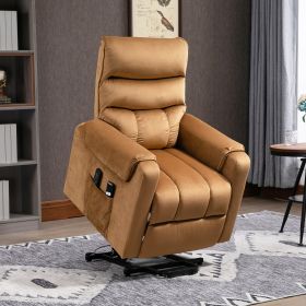 Power Lift Chair, Velvet Touch Upholstered Recliner Chair with Vibration Massage, Remote Control, Side Pockets, Brown