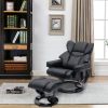 Massage Recliner and Ottoman, PU Leisure Office Chair with 10 Vibration Points, Adjustable Backrest, Side Pocket and Remote Control - Black