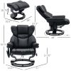 Massage Recliner and Ottoman, PU Leisure Office Chair with 10 Vibration Points, Adjustable Backrest, Side Pocket and Remote Control - Black