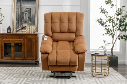 Massage Recliner Chair Electric Power Lift Recliner Chairs with Heat, Vibration, Side Pocket, Light Brown