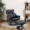 Massage Recliner and Ottoman, PU Leisure Office Chair with 10 Vibration Points, Adjustable Backrest, Side Pocket and Remote Control - Black
