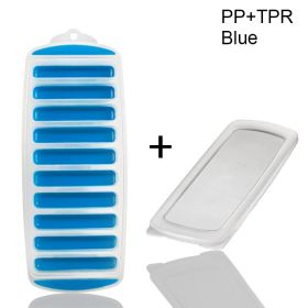 1pc Silicone Ice Cube Tray with Lid Long Strip 10 Grid Cylindrical Ice Tray Ice Making Mold Water Bottle Ice Cube Tray for Freezer (Color: Blue)