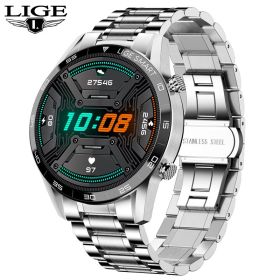 LIGE PRO Smartwatch - Bluetooth IP67 Waterproof Sports/Fitness Watch For Android IOS - Men (Ships From: China, Color: steel strip silver)