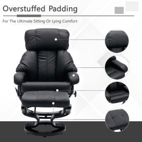 Recliner with Ottoman Footrest, Recliner Chair with Vibration Massage, Faux Leather and Swivel Wood Base for Living Room and Bedroom, Black (Color: as Pic)