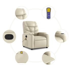 Stand up Massage Recliner Chair Cream Faux Leather (Color: Cream)