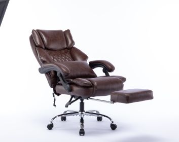 High Back Massage Reclining Office Chair with Footrest - Massaging Lumbar Cushion, Adjustable Angle, Breathable Thick Padding (Color: as Pic)