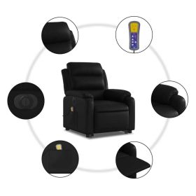 Electric Stand up Massage Recliner Chair Black Faux Leather (Color: Black)