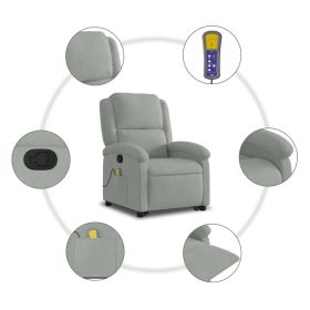 Stand up Massage Recliner Chair Light Gray Velvet (Color: Gray)