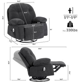 Modern Chenille Recliner Chairs Swivel Massage Rocker Recliner with Heat (Color: as Pic)