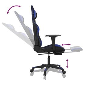 Massage Gaming Chair with Footrest Black&Blue Faux Leather (Color: Blue)