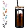 Glass Water Tumbler with Straw - Silicone Grip - Bamboo Lids - Reusable 20oz