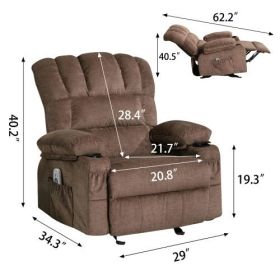 Vanbow.Recliner Chair Massage Heating with USB and side pocket 2 Cup Holders (Brown) (Color: as Pic)