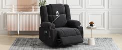 Power Lift Recliner Chair Electric Recliner with Massage and Heating Functions, Remote, Phone Holder Side Pockets and Cup Holders - Black