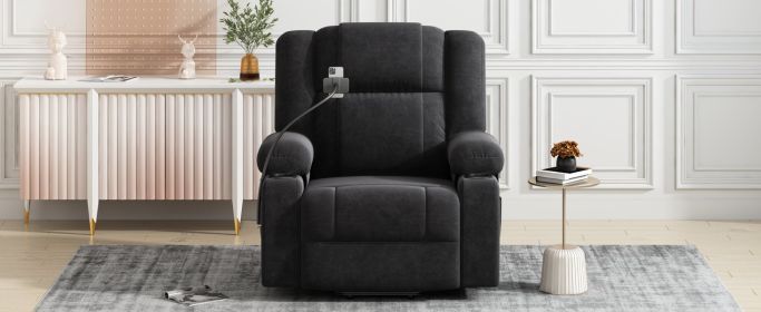 Power Lift Recliner Chair Electric Recliner with Massage and Heating Functions, Remote, Phone Holder Side Pockets and Cup Holders - Black (Color: as Pic)