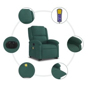 Electric Stand up Massage Recliner Chair Dark Green Velvet (Color: green)