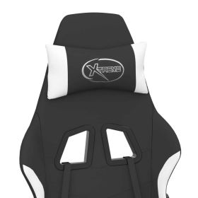 Massage Gaming Chair with Footrest Black and White Fabric (Color: White)