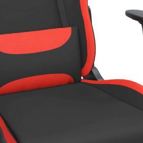 Massage Gaming Chair with Footrest Black and Red Fabric (Color: Red)