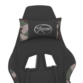 Massage Gaming Chair with Footrest Black and Camouflage Fabric (Color: green)