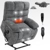 Lift Recliner Chair Heat Massage Dual Motor Infinite Position Up to 350 LBS Large with Power-Remote, Medium-firm and Heavy Duty-Gray