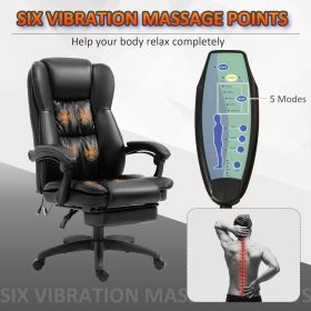 High Back Massage Office Chair with 6-Point Vibration, 5 Modes, Executive Chair, PU Leather Swivel Chair with Reclining Back, and Retractable Footrest (Color: as Pic)