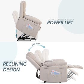 Massage Recliner, Power Lift Chair with Adjustable Massage and Heating Function, Recliner Chair with Infinite Position and Side Pocket- Beige (Color: as Pic)
