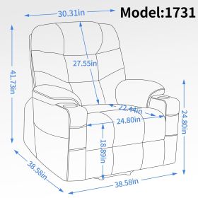 Okin Motor Up to 350 LBS Power Lift Recliner Chair, Heavy Duty Motion Mechanism with 8-Point Vibration Massage and Lumbar Heating, Cup Holders, USB (Color: as Pic)