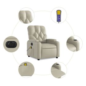 Electric Massage Recliner Chair Cream Faux Leather (Color: Cream)